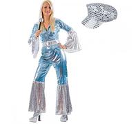 Womens Waterloo Costume + 70's Silver Sequin Cap : Adult Ladies 70s Pop Group Singer Theme Fancy Dress (Large)