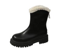 Womens Waterproof Fur Lined Mid Calf Snow Boots - Warm Thermal Winter Booties with Non Slip Sole, Easy Slip on Design and Chunky Block Heel, Ideal for Icy Streets and Frosty Mornings