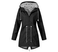 Women's Waterproof Hooded Sport Jacket - Oversize Jacket Women's Chic Coat Windbreaker Casual Jacket Long Comfortable Outdoor Coat with Zip Cardigan Sweatshirt, Black, XXL