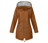 Womens Waterproof Jacket Lightweight Winter Hooded Raincoat Long Sleeve Trench Coats Taped Seams Outdoor Windproof Loose Coat Sports Hiking Activewear For Spring Summer, Cycling, Running