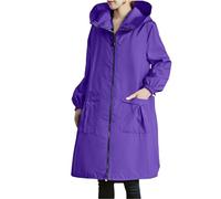 Women's Waterproof Jacket, Long Hooded Rain Jacket, Mid Season Parka Waterproof Waxed Trench Coats Lightweight Waterproof Autumn Winter Clothing Waterproof Coat Windbreaker Waterproof, 01-Purple, 3XL