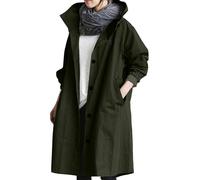 Womens Waterproof Jackets Lightweight Casual Plus Size Rain Jacket Hooded Winter Single Breasted Long Windbreaker Solid Color Trench Coat Outerwear（Please order 1-2 sizes larger）(Army Green,XL)