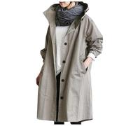 Womens Waterproof Jackets Lightweight Casual Plus Size Rain Jacket Hooded Winter Single Breasted Long Windbreaker Solid Color Trench Coat Outerwear（Please order 1-2 sizes larger）(Light Gray,M)