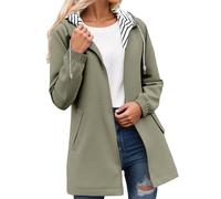Womens Waterproof Jackets Lightweight Hooded Long Rain Coat Solid Colour Rain Jacket Ladies Functional Windbreaker Jacket with Pockets Plus Size Breathable Outdoor Trench Coats