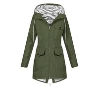 Women's Waterproof Jackets Solid Color Hooded Long Rain Coat Windproof Jacket with Multi Pockets Ladies Windbreaker Breathable Active Outdoor Coats Autumn Winter Warm Softshell Jacket S-3XL