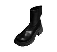 Womens Waterproof Mid Calf Ankle Boots - Chunky Sole Pointed Toe Booties with Warm Lining, Anti Slip Grip and Easy Pull on Design, Durable PU Upper and Stable Low Block Heel