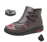 Women's Waterproof Non-slip Cotton Leather Boots Fleece Thickened Snow Boot | Vintage Floral Embroidery Anti Slip Fur Lined Slip on Ankle BootiesCozy Lightweight Zipper Short Boots