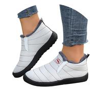 Women's Waterproof Orthopedic Warm Boots, Boojoy Winter Snow Boots,Arch Suppport Trekking Boot， Fur Lining Non-Slip Outdoor Warm Ankle Shoes， Anti-Slip Fur Lined Slip On Shoes for Women Men White