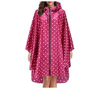 Women's Waterproof Polka Dot Rain Poncho - Lightweight Reusable Hooded Rain Cape for Commute, Festival & Outdoor Activities Hot Pink