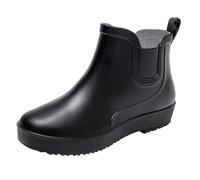 Women's Waterproof Rain Boots Easy Slip On Ankle Wellington Boots Short Chelsea Solid Color Outdoor Mucker Plus Size Comfortable Wide Fit Wellies (Black, 6)