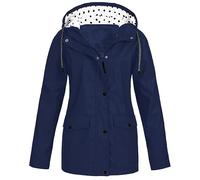 Women's Waterproof Raincoat, Wind Jacket, Women's Cycling Rain Jacket, Lined with Polka Dots, Hooded Jacket, Plain Windbreaker, Spring, Autumn, Transition Jacket, Sporty Outdoor Jacket, Hiking Jacket