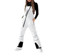Womens Waterproof Snow Bib Trousers,Strap Ski Salopettes with Zipper Pockets, Thermal Lined Windproof Snowboard Pants for Winter Outdoor Activities, Insulated Overalls for Skiing and Snowboarding