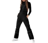 Womens Waterproof Snow Bib Trousers,Strap Ski Salopettes with Zipper Pockets, Thermal Lined Windproof Snowboard Pants for Winter Outdoor Activities, Insulated Overalls for Skiing and Snowboarding