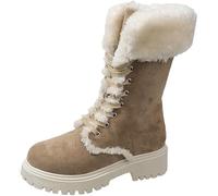 Womens Waterproof Snow Boots Trekking Boots Womens Comfort Casual Water Resistant Boot Hiking Boot Warm Shoes Outdoor Ski Thickening Lace Tall(Khaki,5.5)