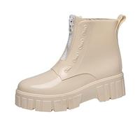 Women's Waterproof Wellington Boots Front Zip Mid Calf Casual Shoes A 5.0