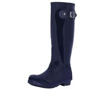Women's Waterproof Wellington Boots - Rubber Outdoor Walking Wellies with Side Buckle - Comfortable Slip-On Rain Boots for Gardening, Dog Walking, Festivals & Everyday Use - Navy Gloss - UK5/EU38
