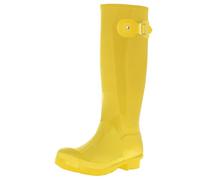 Women's Waterproof Wellington Boots - Rubber Outdoor Walking Wellies with Side Buckle - Comfortable Slip-On Rain Boots for Gardening, Dog Walking, Festivals & Everyday Use - Yellow Gloss - UK4/EU37