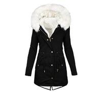 Women's Waterproof Winter Jackets Elastic Waist Puffer Coats with Fur Hood Long Sleeve Quilted down Coat Hooded Fleece Padded Overcoat Plus Size Multipocket Recreation Parka Ski Outerwear