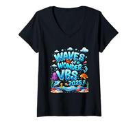 Womens Waves Of Wonder VBS 2025 Ocean Faith Camp VBS 2025 V-Neck T-Shirt