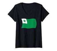 Women's Wavy Flag of Esperanto Language Zamenhof Unua Libro V-Neck T-Shirt