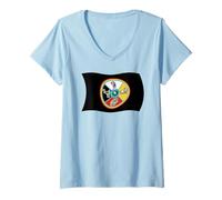 Women's Wavy Flag of the Sault Ste. Marie Tribe Chippewa Indians V-Neck T-Shirt