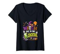 Women's Way to The Cocktail Halloween Witch Costume Drinker Women V-Neck T-Shirt