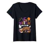 Women's Way to The Coffee Halloween Witch Costume Drinker Women V-Neck T-Shirt