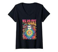 Womens WDNC Hippie Sloth Peace Funny Zen Menopause We Do Not Care V-Neck T-Shirt