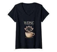 Womens WDNC Peace Coffee and No Cares Given Lotus Cup V-Neck T-Shirt