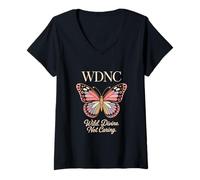 Womens WDNC Wild Divine Not Caring Butterfly Aesthetic V-Neck T-Shirt