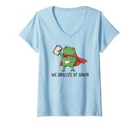 Women's We Analyze at Dawn Frog Funny RBT Autism SPED Teacher V-Neck T-Shirt