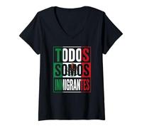 Womens We Are All Immigrants Human Rights No La Migra Mexico Flag V-Neck T-Shirt