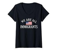 Womens We Are All Immigrants Human Rights No La Migra USA Flag V-Neck T-Shirt