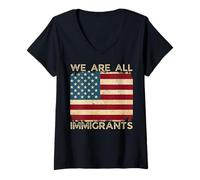 Womens We Are All Immigrants Support Immigration Funny No Kings V-Neck T-Shirt