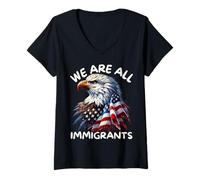 Womens We Are All Immigrants Support Immigration Funny No Kings V-Neck T-Shirt