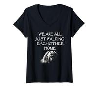 Womens We Are All Just Walking Each Other Home - Quote V-Neck T-Shirt