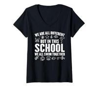 Womens We are Different But in This School We Swim Together Ocean V-Neck T-Shirt