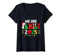 Womens We are Family 2025 Christmas Santa Elf Pajamas Matching Xmas V-Neck T-Shirt