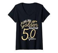 Womens We Are Golden Together 50 Years Wedding Anniversary His Her V-Neck T-Shirt