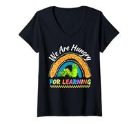 Womens We are Hungry for Learning Teacher First Day Back to School V-Neck T-Shirt