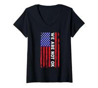 Womens We are Not Ok Vintage Retro Distressed USA Flag American V-Neck T-Shirt