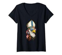 Womens We Are Pope Cardinal Chicago US Flag Patriotic Bald Eagle V-Neck T-Shirt
