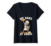 Women's We Bake At Dawn Frog Bread Lover V-Neck T-Shirt