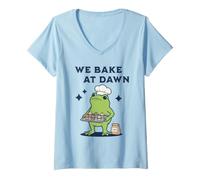 Women's We Bake At Dawn Frog Chef Cupcake Lover V-Neck T-Shirt