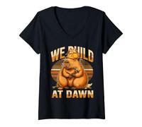 Women's We Build At Dawn Capybara Construction Crew V-Neck T-Shirt