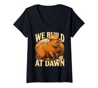 Women's We Build At Dawn Capybara Construction Crew V-Neck T-Shirt
