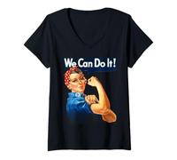 Women's WE CAN DO IT Rosie the Riveter Vintage Feminist Icon Meme V-Neck T-Shirt