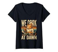 Women's We Cook At Dawn Cat Chef V-Neck T-Shirt