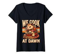 Women's We Cook At Dawn Opossum V-Neck T-Shirt