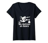 Women's We Deliver at Dawn - Funny Labor Nurse V-Neck T-Shirt